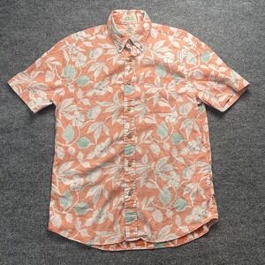 Faherty The Breeze Shirt Mens Small Orange Floral Linen Tencel Short Sleeve